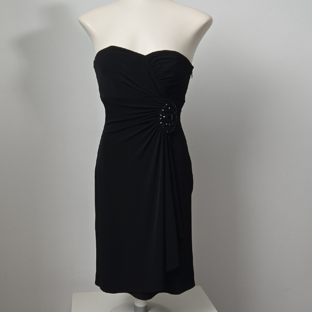 90s Style Black Strapless Sheath Dress (XS/S)